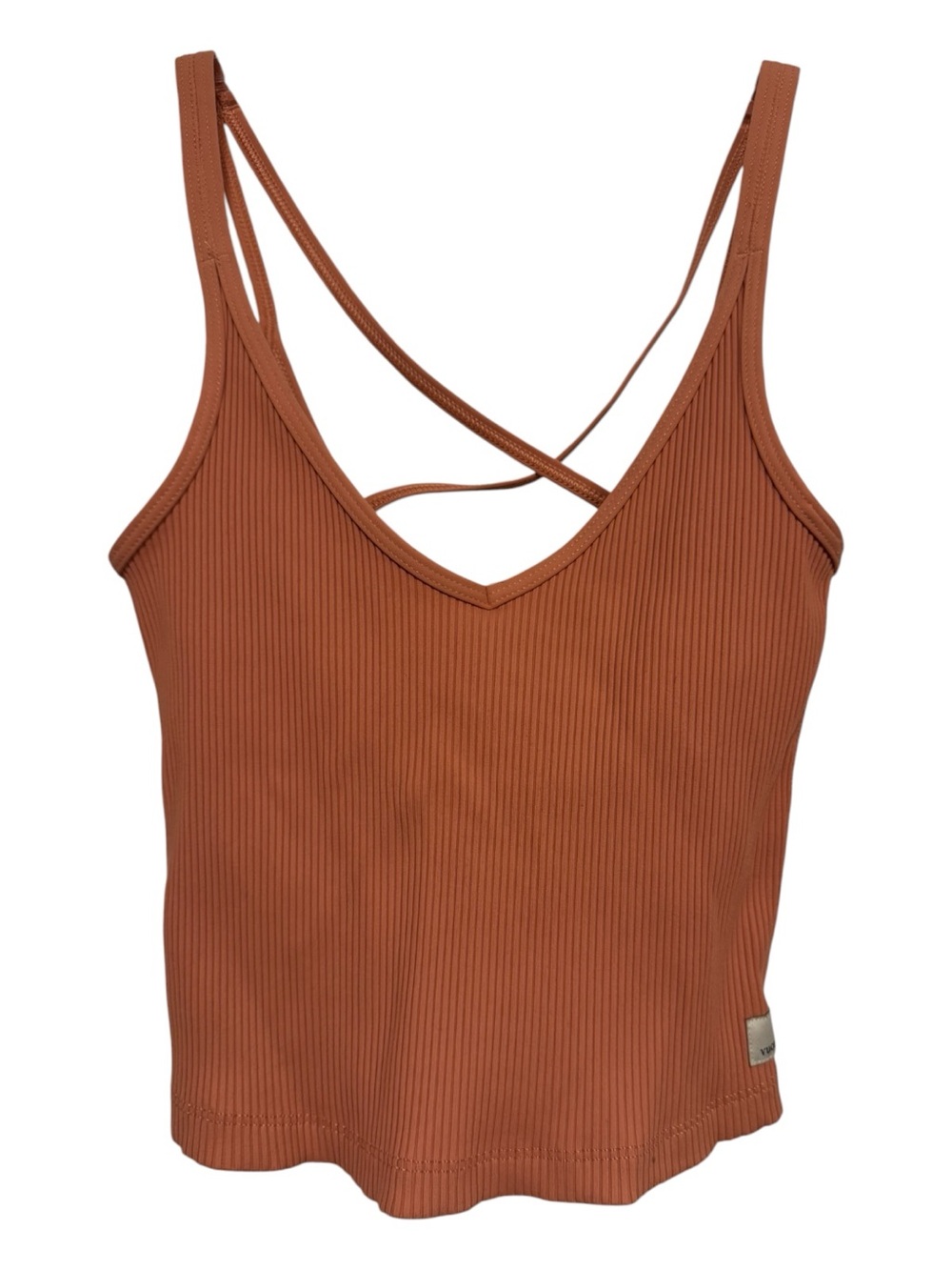 Vuori Rib Crop Tank Terracotta Crisscross Back Size XS